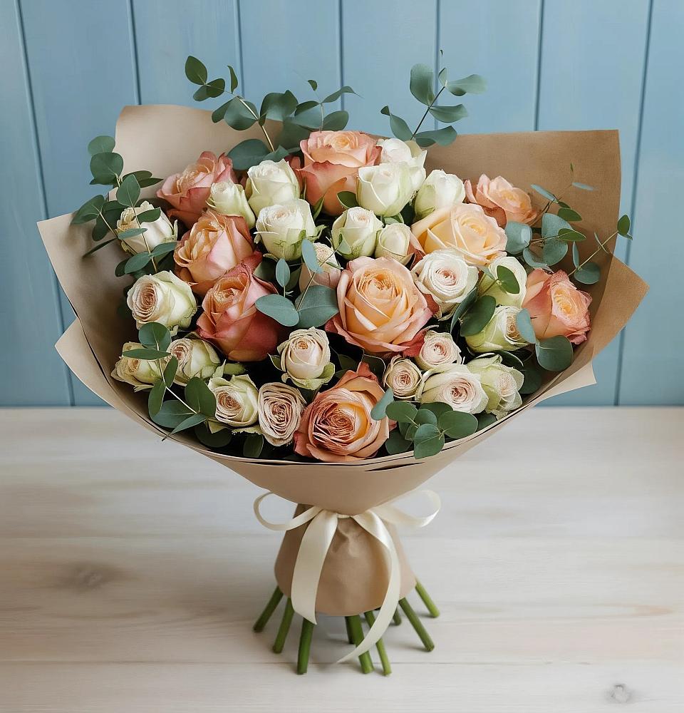 Букет цветов из: Альстромерии и Розы в Мандрово