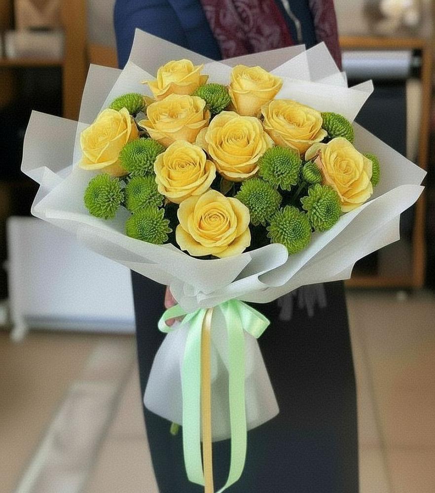 Букет цветов из: Хризантемы и Розы в Мандрово