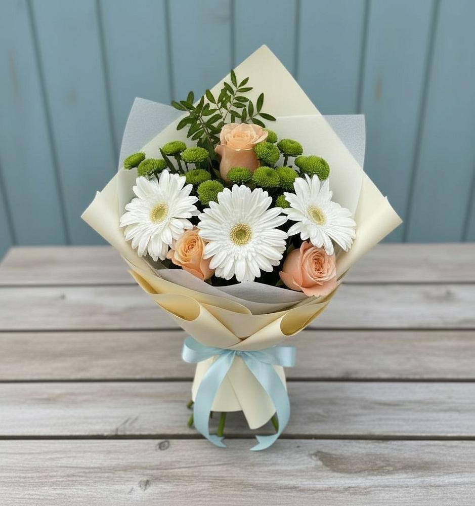 Букет цветов из: Герберы, Розы и Хризантемы в Мандрово