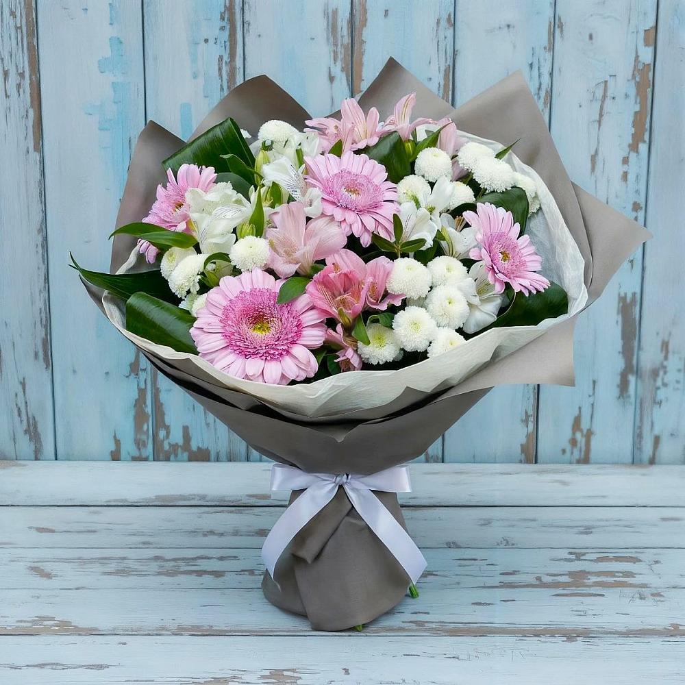 Букет цветов из: Герберы, Альстромерии и Хризантемы в Мандрово